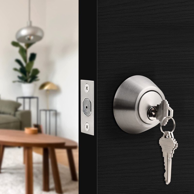 Probrico Satin Nickel Deadbolts, Front Door Deadbolts with Key, Single