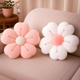 HOVCEH Daisy Pillow, 2 Pack Flower Pillow, 35cm Cute Flower-Shaped Floor Cushion, Pink + White Preppy Cushion Room Decor for Bedroom,Sofa, Couch