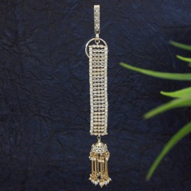 I Jewels Gold Plated Indian Wedding Bollywood Kundan & Pearl Chabi Challa/Challa Waist Key chain For Women (KC05W)