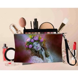 BMSBIZ Purple Roses Young Lady Cosmetic makeup bags pouch 100% ALL linen Wtih zipper