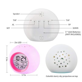 Reloj despertador para niños, proyector de estrellas y luna, reloj despertador digital para despertar para niños pequeños, luz nocturna que cambia de color para despertar en el recámara, reloj fuerte para niñas y niños