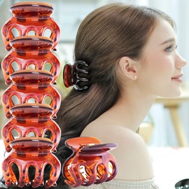 RC ROCHE ORNAMENT 6 piezas clásico Jumbo Calabaza pinzas para el pelo pulpo garras mandíbula dentadura entrelazada fuerte agarre antideslizante pinza Clutcher abrazadera belleza accesorio de moda, grande marrón