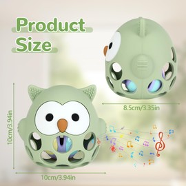 Zikenis Teething Ring Baby Toy, Montessori Toy Baby, Grasping Ball for Babies, BPA-Free Teething and Grasping Toy for Senses and Chew Development, Baby Gift for Babies from 3-18 Months (Olive Green)