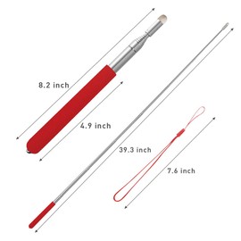 KESOTO Teachers Pointer Stick, Telescopic Teaching Pointer, Retractable Classroom Whiteboard Pointer Extendable for Teachers, Guides, Coach with A Lanyard & Felt Head, Extends to 39.3''（Red）
