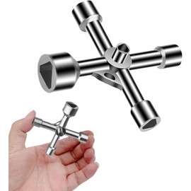 Esshogo 4 Way 5 Size Inner Dimensions 7 mm/10 mm/12 mm/13 mm/18 mm Triangular Key, Cross Wrench, Utility Key, Multifunctional Key for Electric Box, Gas, Water, Electricity Meter, Box, Cabinet, Silver