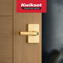 Kwikset Prava Entry Door Handle with Lock and Key, Secure Keyed Reversible Lever Exterior, for Front Entrance and Bedrooms, Satin Brass, Pick Resistant Smartkey Rekey Security and Microban
