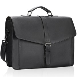 ESTARER Men's Leather Briefcase 17.3 Inch Laptop Computer Bag for Office/Business/Travel, Large Satchel Professional Leather Messenger Shoulder Bag, Black