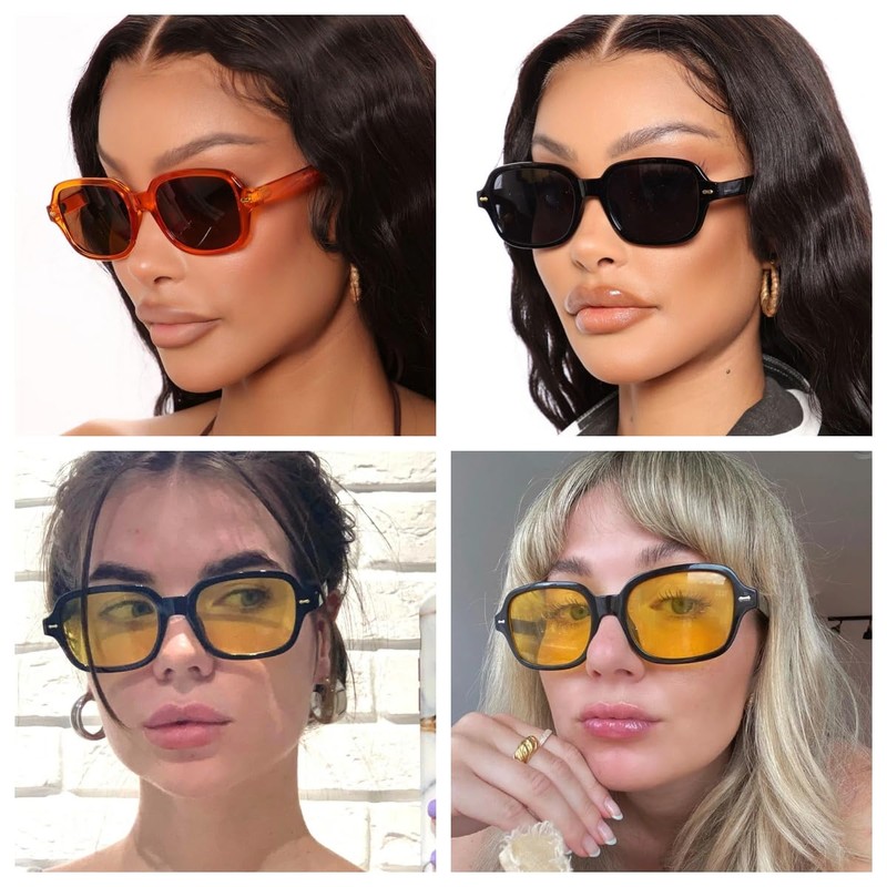 JCTAIFOO Retro Rectangle Oval Sunglasses Women Men Vintage Rectangular Yellow