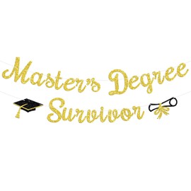 Master's Degree Survivor Banner, Congrats Grad You Did It, Happy Master's Graduation Party Decorations Supplies, Gold Glitter