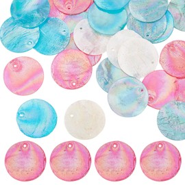 SUNNYCLUE 1 Box of 40 Shell Charms Shell Charm Capsiz Shells Discs from Colour Charms 25 mm Flat Round Blue Pink Shell Summer Ocean Charms for Jewellery Making Charm DIY Wind Chime