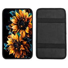 Qindaiwen Car Center Console Cover, Universal Protector for Armrest, Soft Cushion, Waterproof & Non-Slip, Durable Console Organizer for Car SUV Truck with Cup Coasters, Sunflower 3