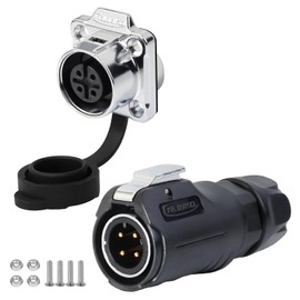 CNLINKO LP-12 IP68 Waterproof 4-Pin Connector - For Solar Systems, Industrial Machines & Cable Connections - DC 12V Flange Mounting with Metal Reinforcement (4-Pin Set)