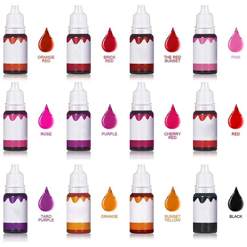 12 Bottles 10ml Lip Gloss Colorants DIY Liquid Pigment Lipgloss