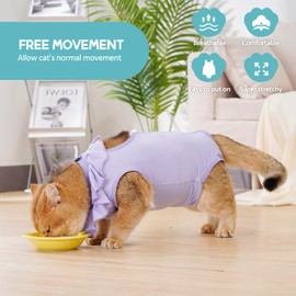 Avont Cat Recovery Suit - Kitten Onesie for Cats After Surgery, Cone of Shame Alternative Surgical Spay Suit with Ruffles for Female Cat, Post-Surgery or Skin Diseases Protection -Lilac (L)