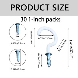xiaozhenjida 30 Pcs 1 inch White Screw-in Hook Cup Hooks Vinyl Coated Screw Hooks Durable Eye Hooks Ceiling Hooks for Hanging Plants