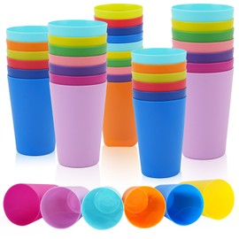 RETON 24Pcs Reusable Plastic Cups, 260ml Hard Plastic Cups for Kids, Multi Coloured Plastic Cups Durable Plastic Tumblers Set, Plastic Party Cups for Outdoor Picnic BBQ Camping Beach Travel(12 Colors)