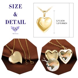 MicVivien Women's Necklace Heart Locket for Opening Pictures Stainless Steel Photo Locket Hinged Necklace with Single/Love/Double Heart Pattern Heart Pendant Jewellery – Colour Gold, Stainless Steel