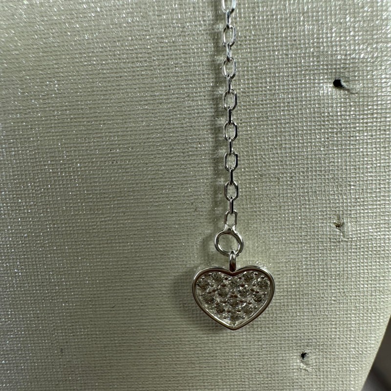 Sterling Silver Heart Clear CZ Pave Drop Dangle Pull Through