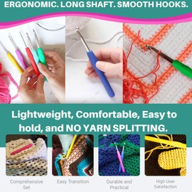 Athena's Elements Ergonomic Crochet Hooks 12 Sizes, Longer and Smooth Crochet Needles, Comfortable and Easy to Hold Padded Hook Handle, Best for Arthritic Hands 2 mm ~ 8 mm