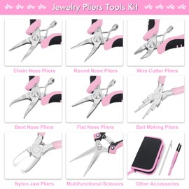 Toolour Jewelry Pliers Set Jeweler Making Tools for Adults,11pcs Professional Jewelry Pliers Tool Kit with Jewellery Making Supplies for DIY Beading Crafting Crimping Cutting Repair