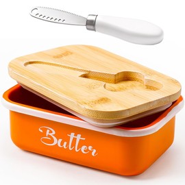 Butter Dish, Butter Dish with Lid for Countertop,Metal Butter Keeper with Stainless Steel Multipurpose Butter Knife, Large Butter Container with quality Silicone Good Kitchen Gift,Orange