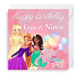 Second Ave Cute Pink Princess Great Niece Square Birthday Greeting Card for Girl
