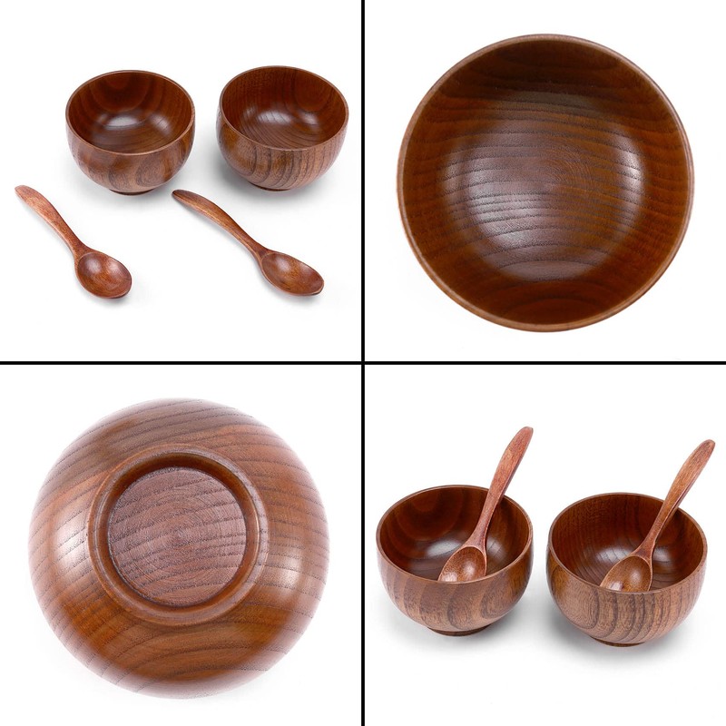 Ocnvlia 4 Pieces Wooden Handmade Bowl and Spoon for for