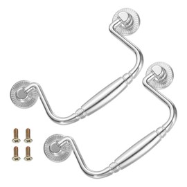 uxcell 2pcs Bail Pull Handle, 4 Inch Bail Drawer Pull Swing Drawer Pulls, 81mm/3.2 Inch Hole Centers, for Wooden Dresser Cupboard Silver