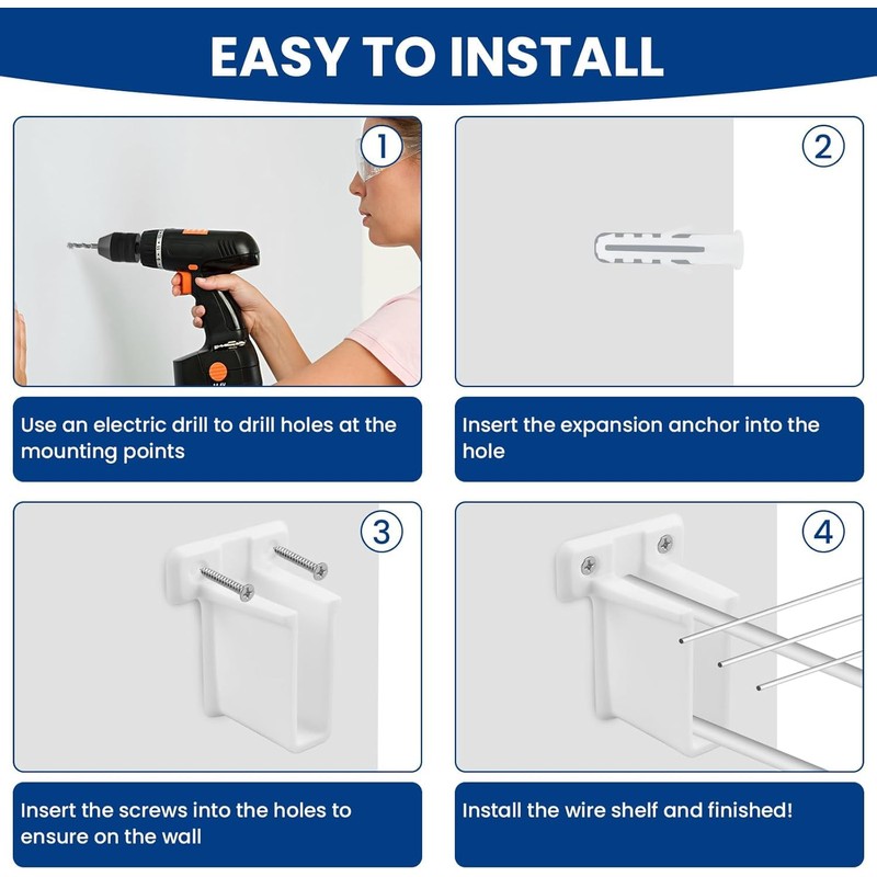 4 Pcs Wire Shelf End Bracket, White Plastic Wall Mount