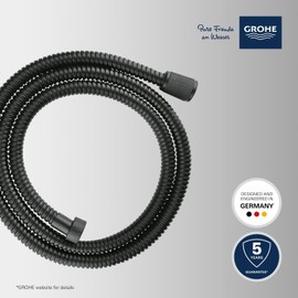GROHE VitalioFlex Metal Long-Life - Shower Hose 1.5 m (Tensile Strength 75 kg, Pressure Resistance Up to 16 Bar, Heat Resistance 75°C, Universal Connection G 1/2'' x 1/2''), Velvet Black, 27502KS1