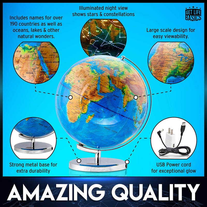 World Globe with Illuminated Constellations – 13” Light Up Globe