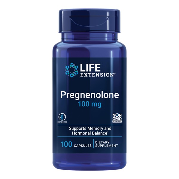 Life Extension Pregnenolone - Hormone balance supplement for healthy hormone levels, 100 mg - Hormone balance, memory, focus, cognitive health - Gluten-free, Non-GMO, 100 capsules