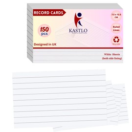 Index White Blank Flash Cards for Revision 150 pcs (7.5x12.5cm) - Two-Sided Lined Paper Revision Flash Cards White, Plain Small Notepad Cue Record Cards, Study Essentials - Note Cards for Home Office
