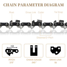 SENSILIN 16 Inch Chainsaw Chain 56 Drive Links 3/8” LP Pitch .043” Gauge Replacement for EGO, Makita, DeWalt, Greenworks, Milwaukee, Craftsman, Poulan, Echo, Homelite and more