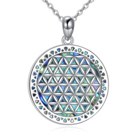 JERWLI Flower of Life Abalone Shell Necklace 925 Sterling Silver Flower of Life Pendant Jewelry Gifts for Women