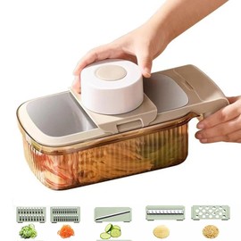 Fineim Vegetable Chopper With Container,2024 New Multifunctional Grater Vegetable Chopper Multifunctional Grater Five Cutting Tools, 11.4in*5.1in*3.5in, White