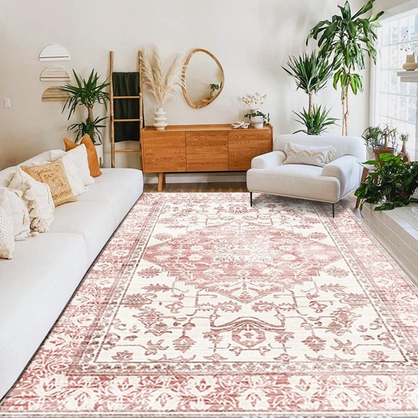 YAYODS Machine Washable Nursery Rug 5x7 Pink Area Rugs for