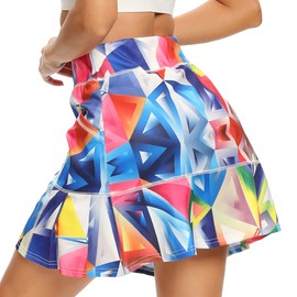 WOWENY Women's Athletic Tennis Skorts Summer Skirts for Women Running Golf Pickleball Skort Active Wear with Pockets (Print Geometric Rainbow-306, L)