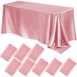 Lounsweer 8 Packs Satin Tablecloth 102 x 58 Inches Rectangle Table Cover Silk Smooth Fabric Party Table Cloth for Rectangle Parties, Holiday Dinner Wedding Banquet Decoration(Rose Gold)