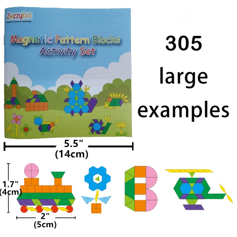 ZazzyKid Kids Magnetic Pattern Blocks Set: 216 PCS Geometric Shape