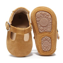HONGTEYA Leather Baby Moccasins Hard Soled Tassel Crib Toddler Shoes for Boys and Girls(E02-brown-3.12-18 Months)