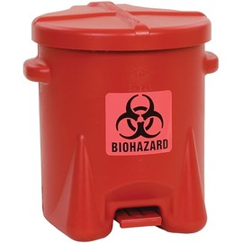 Eagle 6 Gallon Biohazard Trash Can with Foot-Operated Self-Closing Lid, 16.5" x 13.5" x 16", Made in The USA from High-Density Polyethylene, Red, 943BIO