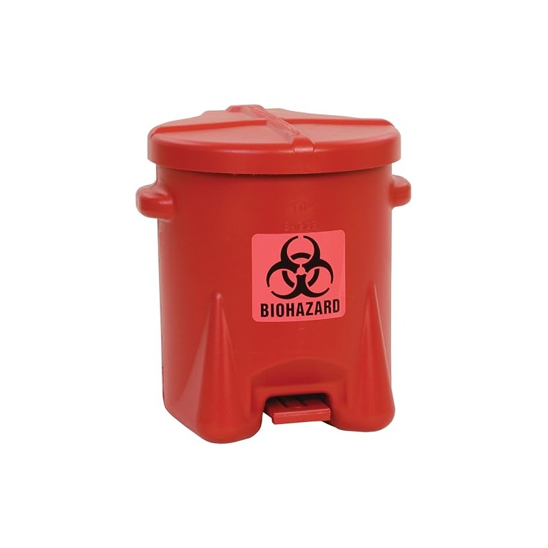 Eagle 6 Gallon Biohazard Trash Can with Foot-Operated Self-Closing Lid,