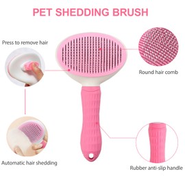 Kemodia 6 in 1 Pink Pet Bath Supplies with Dog & Cat Shedding Brush, Dog Shampoo Brush, Bath Scrubber,Washing Gloves, 39.7" × 20.5" Towel and Big Toiletry Bag.