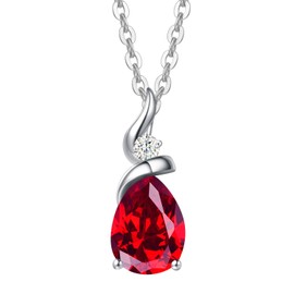 FANCIME Christmas Gifts Ruby Necklace 14K Solid White Gold Pear Shaped Teardrop Pendant July Birthstone Jewelry Gifts for Mom Women