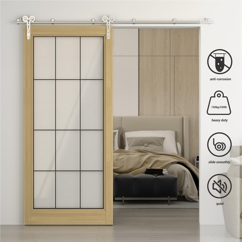 7FT Sliding Barn Door Hardware Kit, Stainless Steel Track for