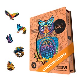 UNIDRAGON Wooden Puzzles for Adults Unique Jigsaw Puzzles - Medium Charming Owl 8.3"x13.8" 186 PCS Deko with Cut 0.03 mm Accuracy Animals