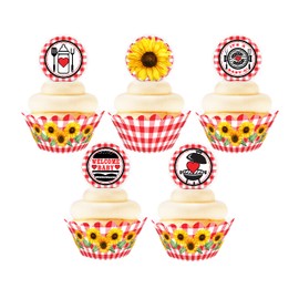 Baby Q Cupcake Kit - 24 Baby Q Cupcake Toppers and 24 Cupcake Wrappers - Baby Q Party Supplies - Baby Q Party Decorations - Sunflower Cupcake