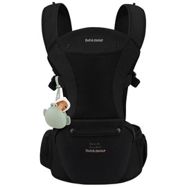 Bebamour Baby Carrier with Hip Seat,All-Position Breathable Mesh Hip Seat & Carrier 0-36Months with Head Hood, 3 PCS Teething Pads, Waist Extender,Storage Bag & Pacifier Case sling Adjustable All-Seasons Cozy Belt - Color: Black