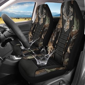 Jodoolang Camo Hunting Buck 2 Piece Car Front Seat Covers Only, Universal Washable Breathable, Waterproof Auto Seat Protector Cover